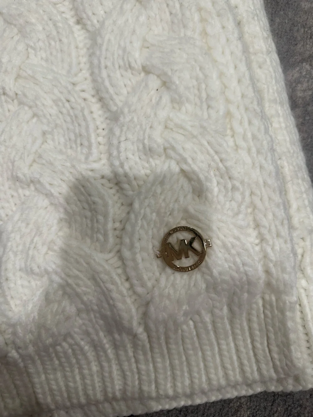 Cable Knit White Scarf with Accent Button